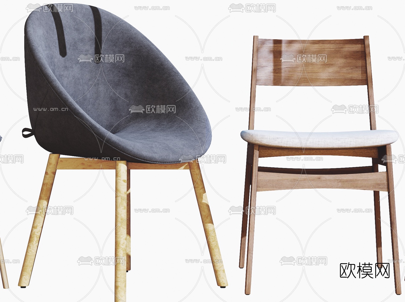 北欧绒布休闲椅3d模型下载（渲染图5）