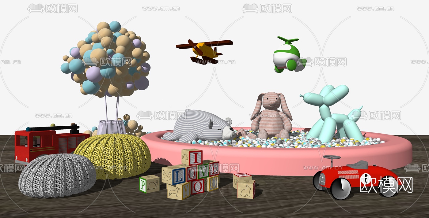 现代儿童玩具气球su模型下载（渲染图1）