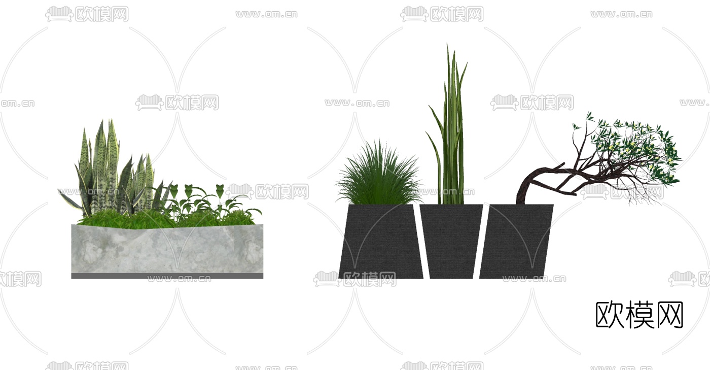 现代盆栽花槽花箱su模型下载（渲染图4）