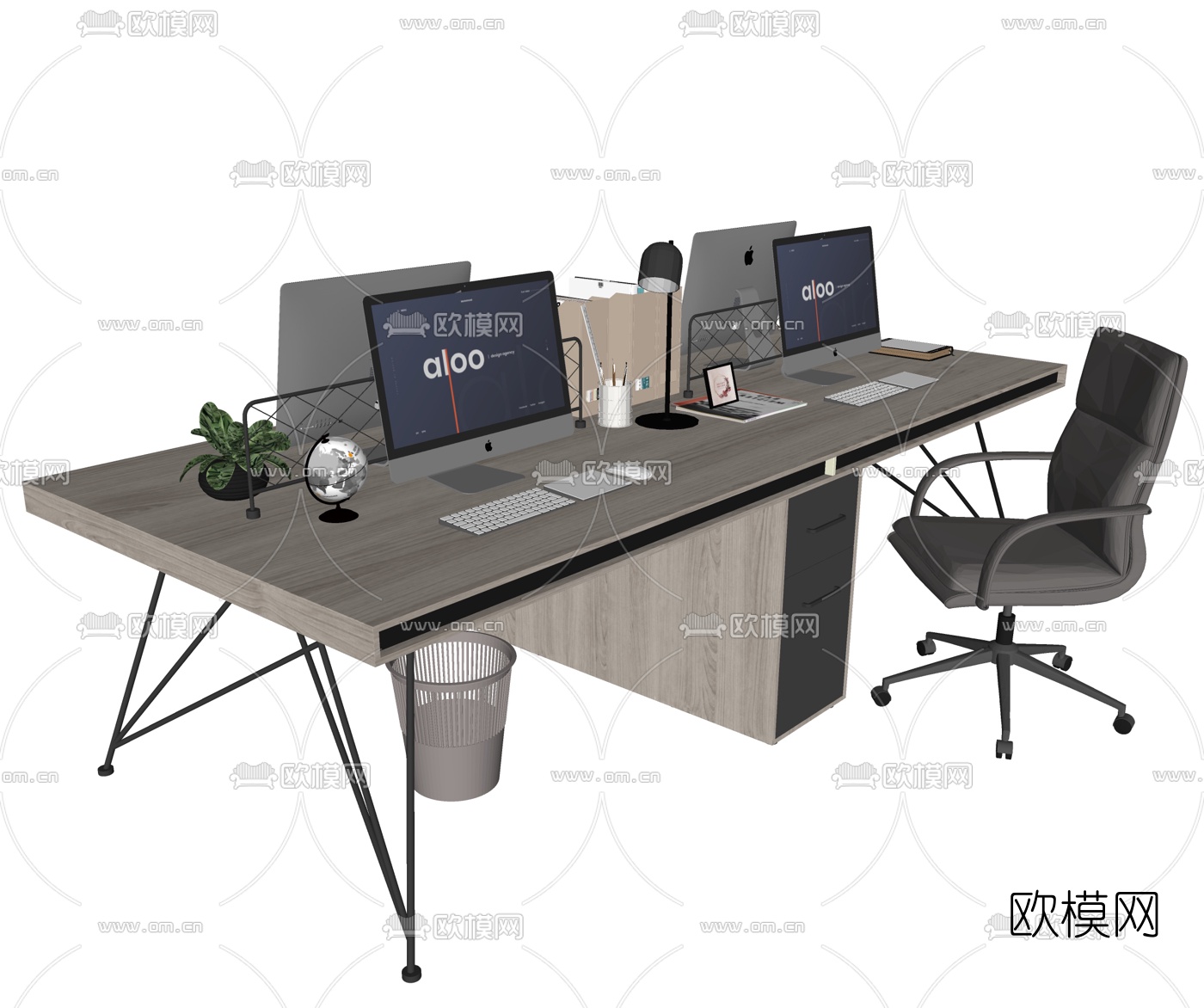 现代办公桌椅卡位su模型下载