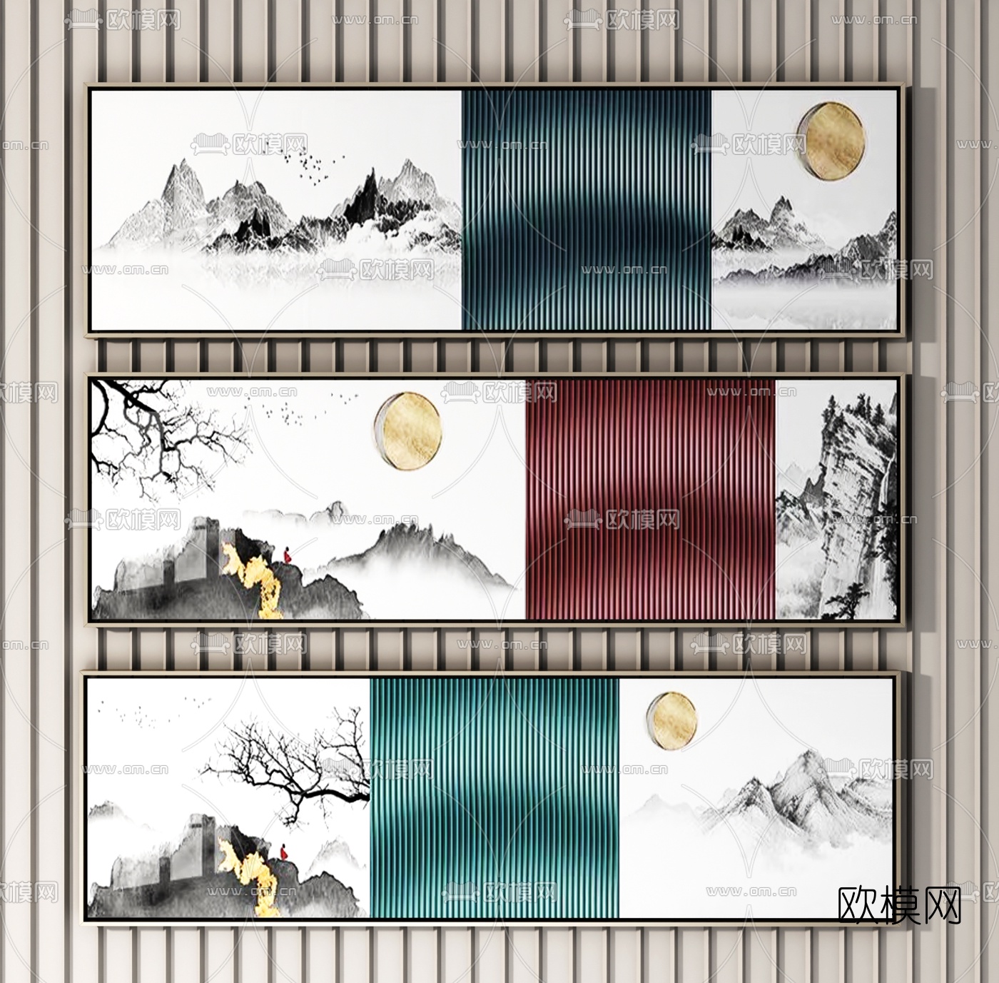 新中式山水装饰画3d模型