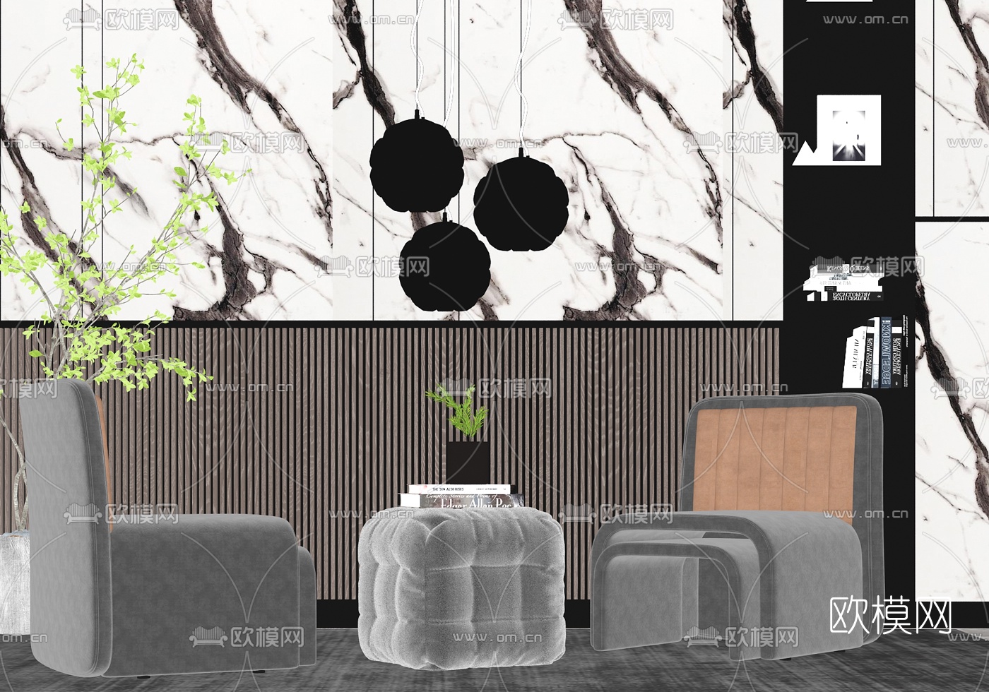 现代布艺休闲沙发su模型下载（渲染图2）