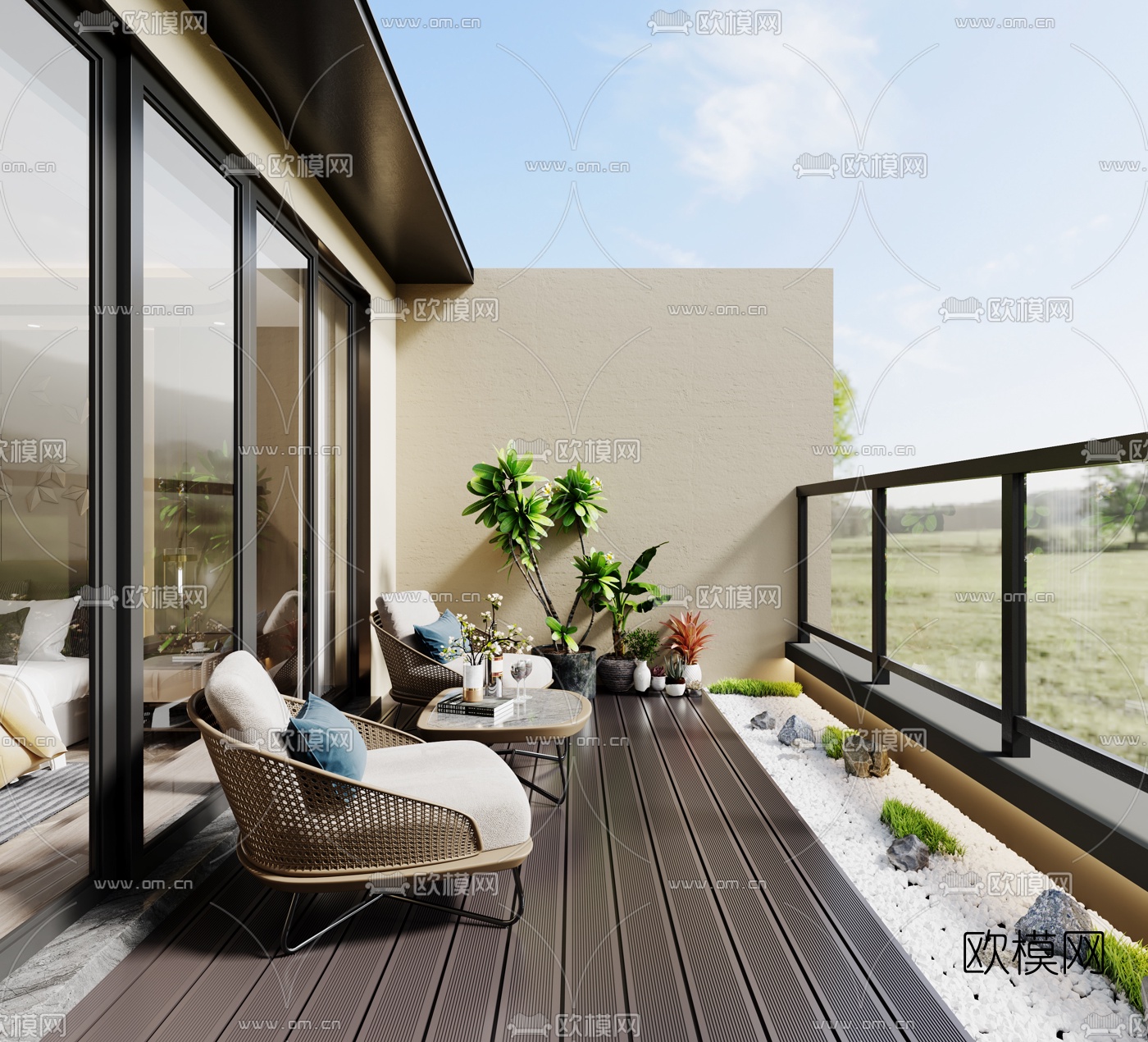 现代露台阳台3d模型下载（渲染图1）