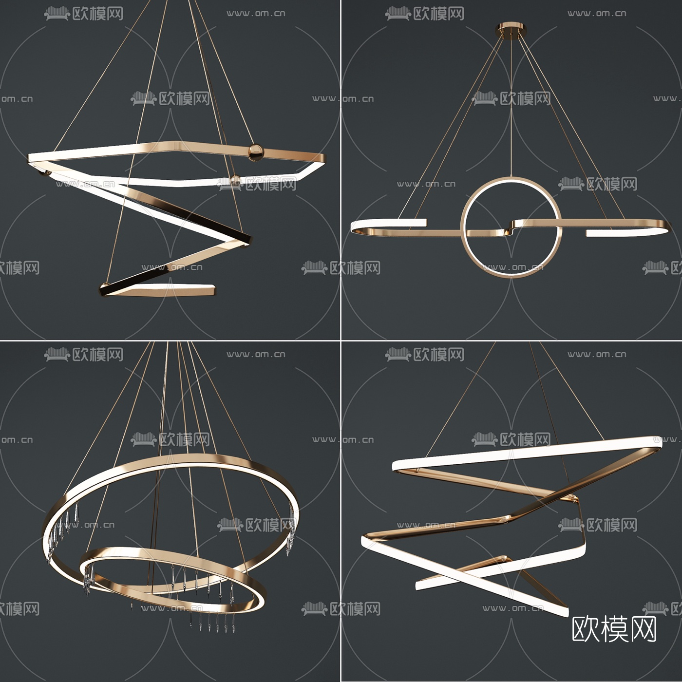 现代金属环形吊灯3d模型-免费3dmax模型库-欧模网