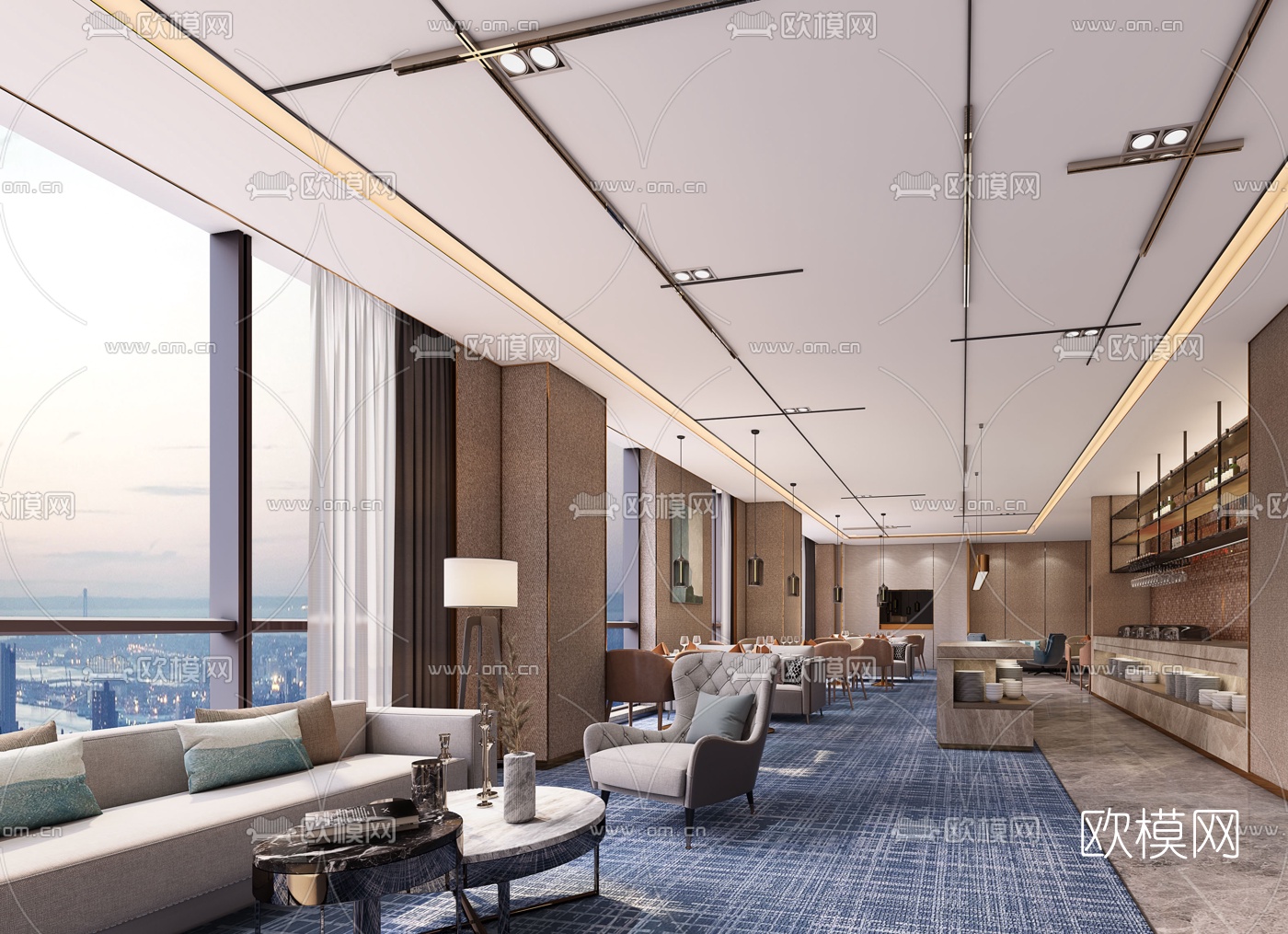 现代轻奢酒店自助餐厅3d模型下载