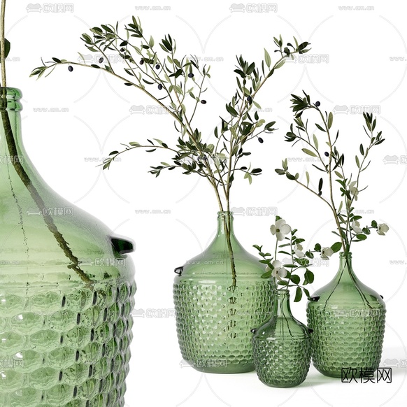 现代绿植花瓶花艺3d模型下载(渲染图1)