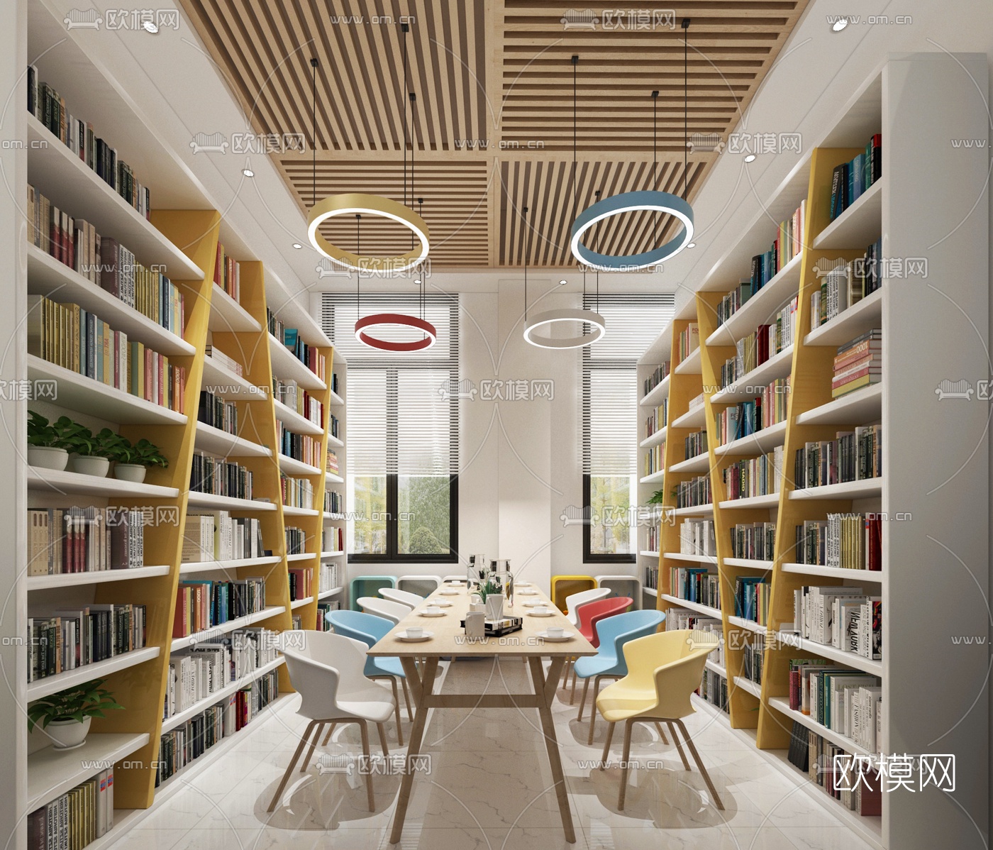 现代图书阅览室3d模型下载（渲染图1）