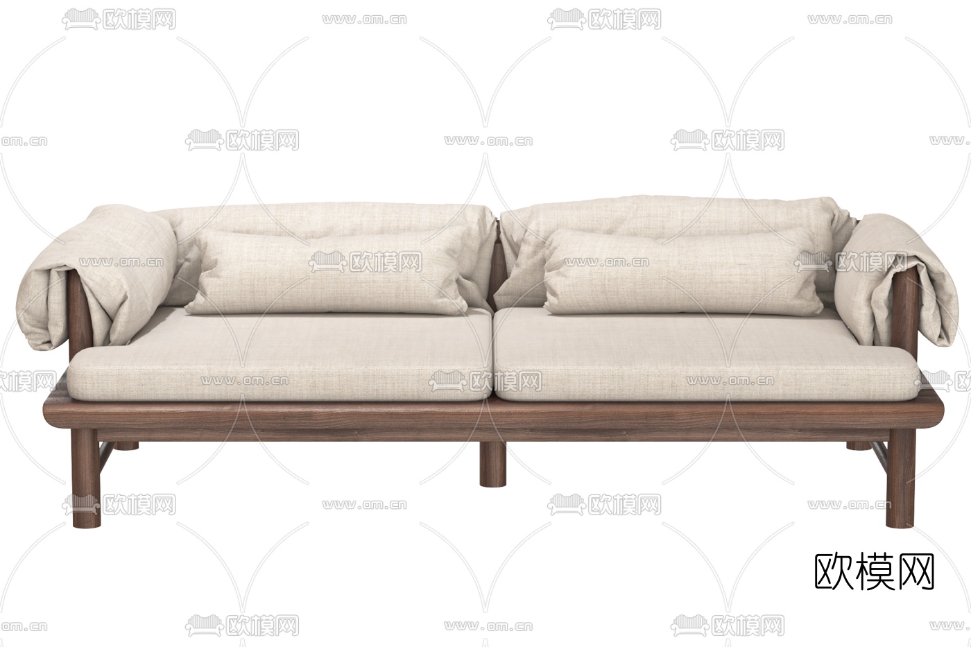 新中式实木罗汉床3d模型下载（渲染图1）