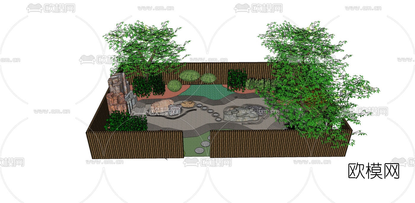 新中式别墅庭院景观su模型下载（渲染图5）