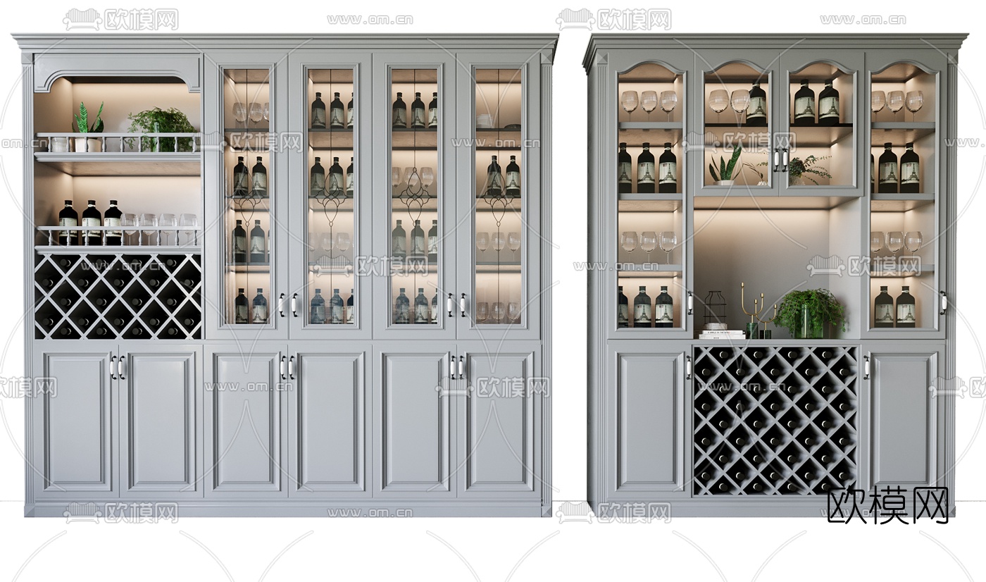 美式多功能酒柜3d模型下载