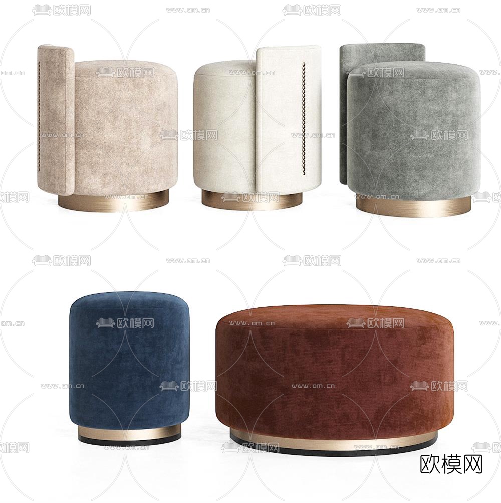 现代绒布沙发凳圆凳凳子3d模型