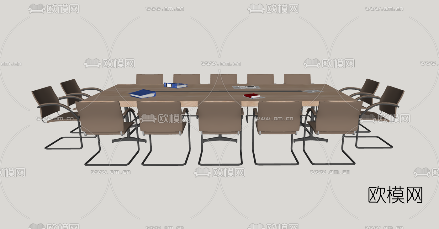 现代实木会议桌su模型下载（渲染图2）