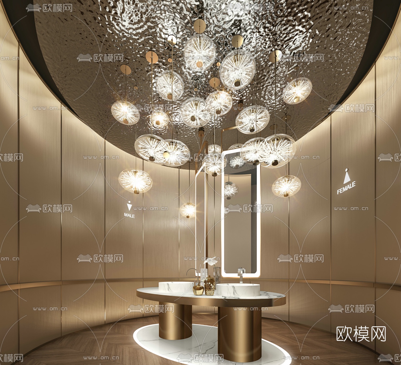 现代轻奢公共洗手间3d模型下载