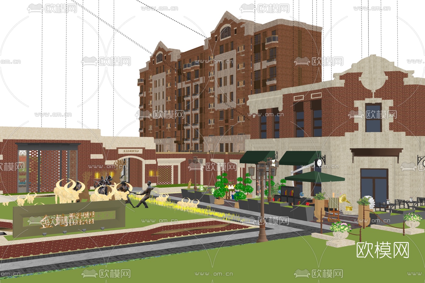 简欧公寓楼su模型下载