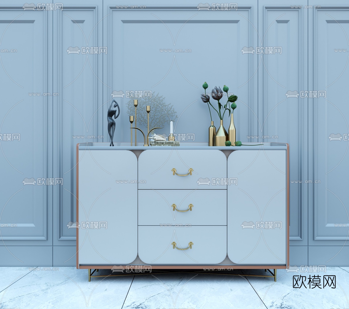 现代轻奢边柜su模型下载（渲染图1）