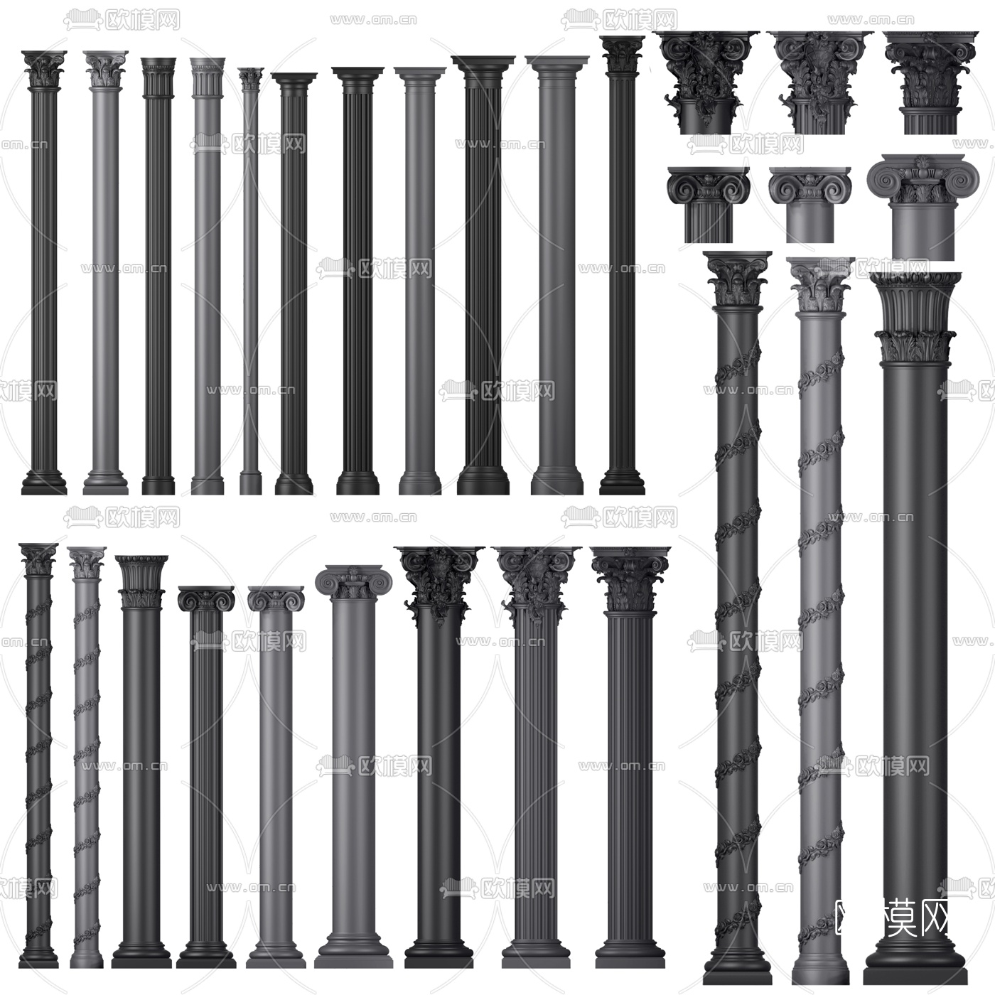 欧式石膏雕花罗马柱3d模型下载