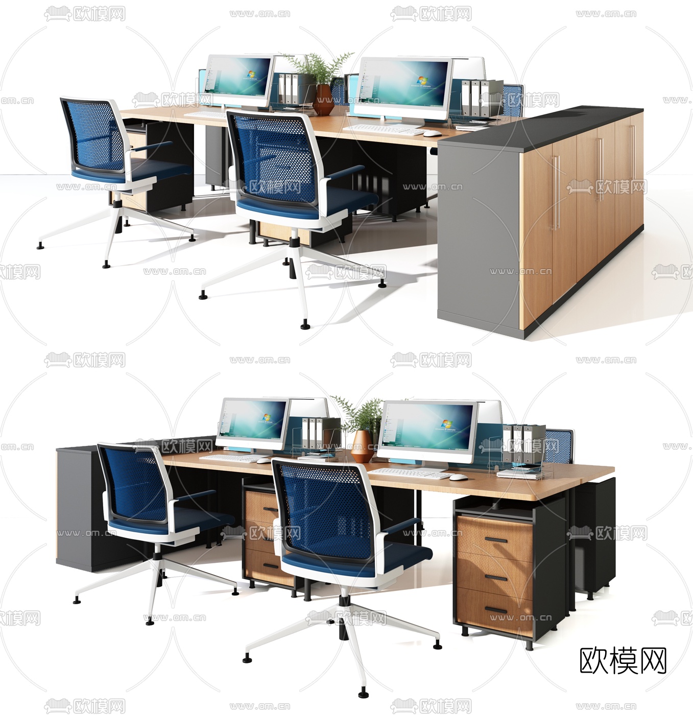 现代办公桌卡位3d模型