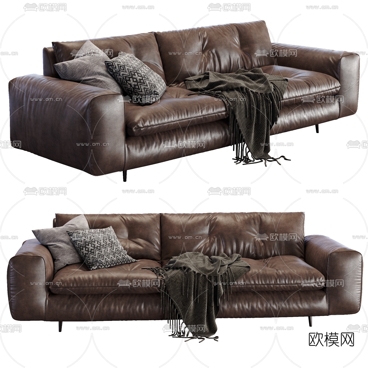 现代皮革办公沙发3d模型下载（渲染图1）