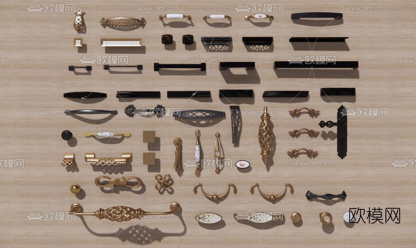 欧式柜门拉手门把手su模型下载