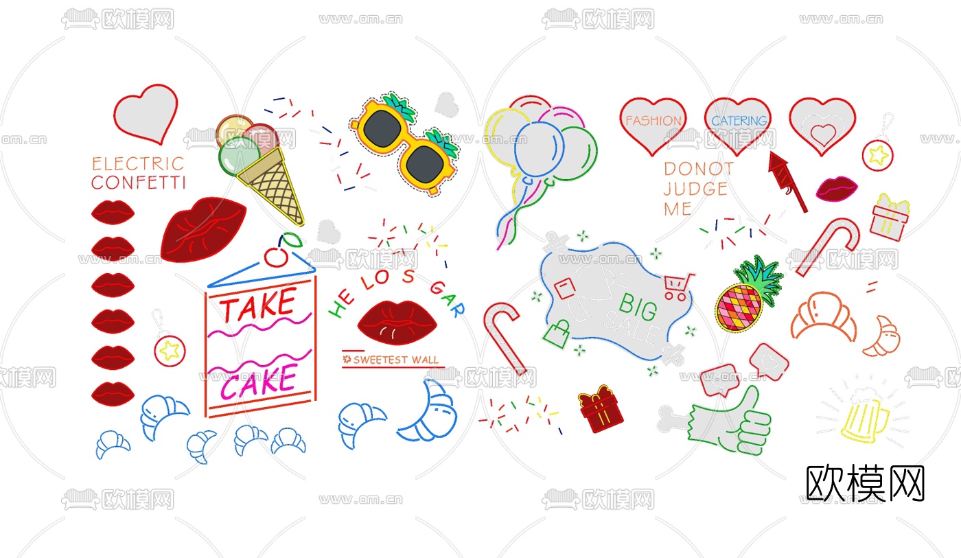 现代商业街店铺霓虹灯su模型下载