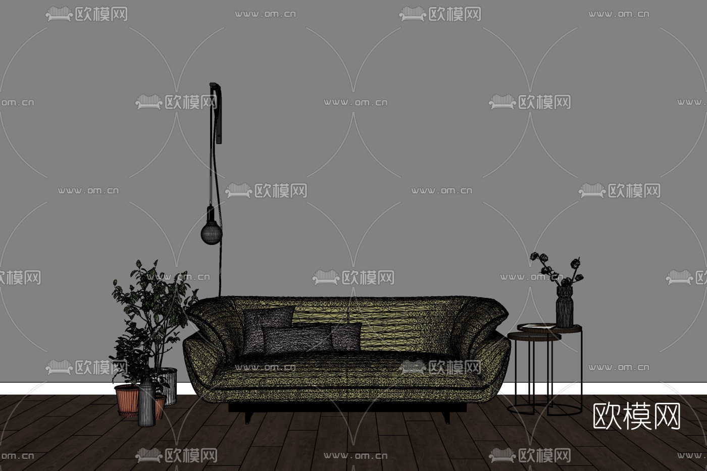 现代布艺多人沙发su模型下载