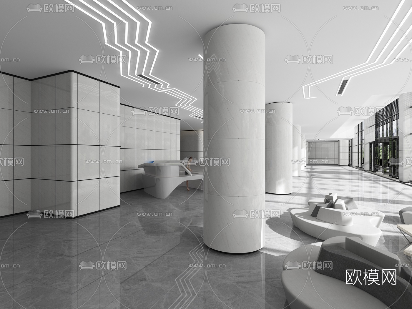 后现代电信局大堂前台3d模型下载（渲染图2）