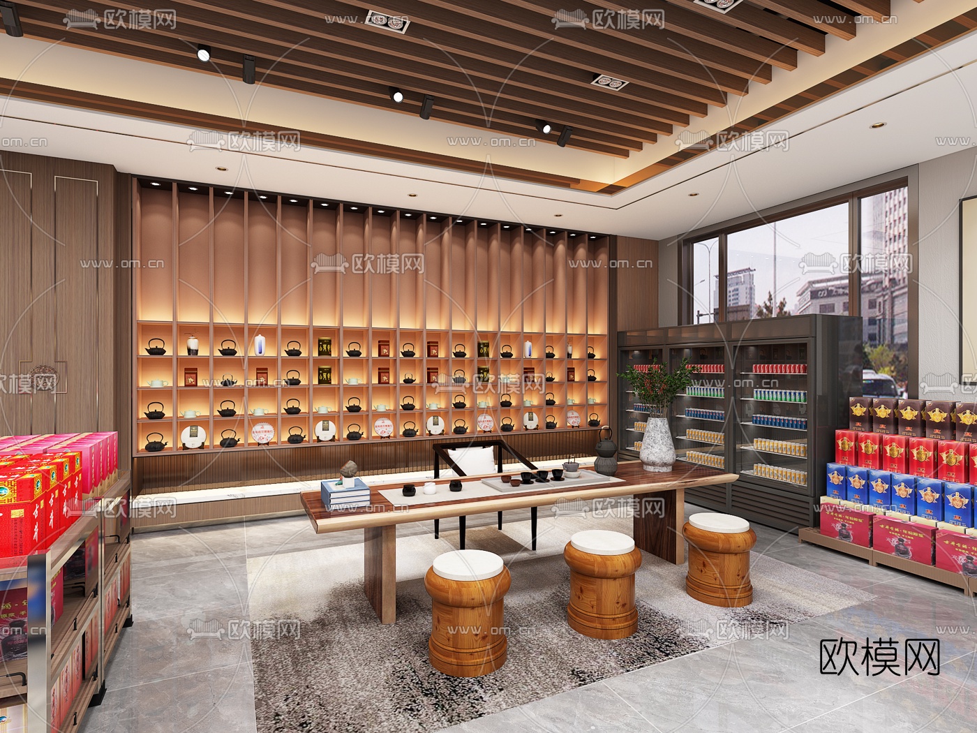 新中式烟酒店3d模型下载（渲染图4）