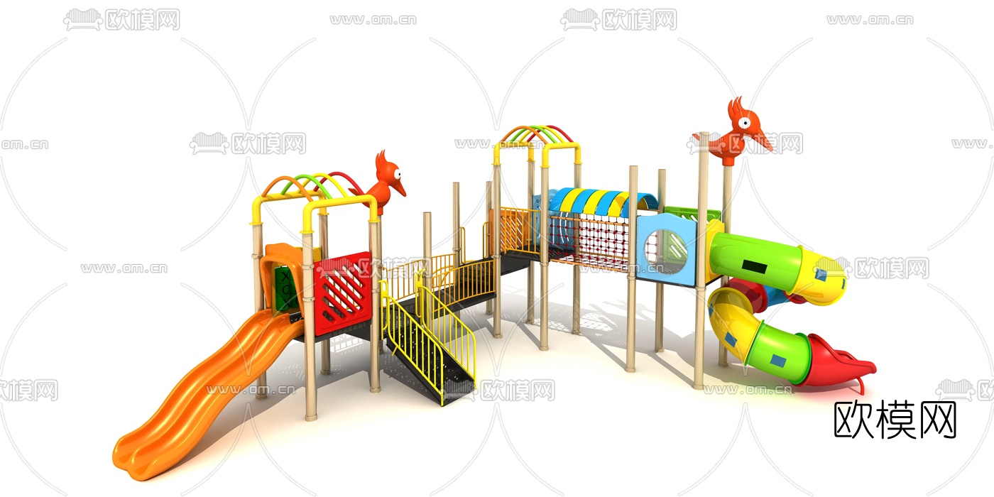 现代儿童滑梯爬网游乐设备3d模型下载