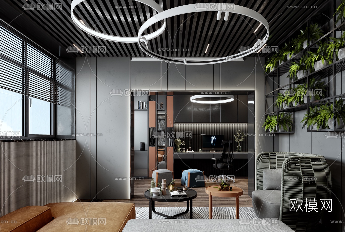 现代公寓客厅3d模型下载（渲染图2）