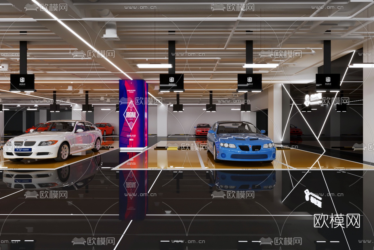 工业风地下室停车场3d模型下载（渲染图2）