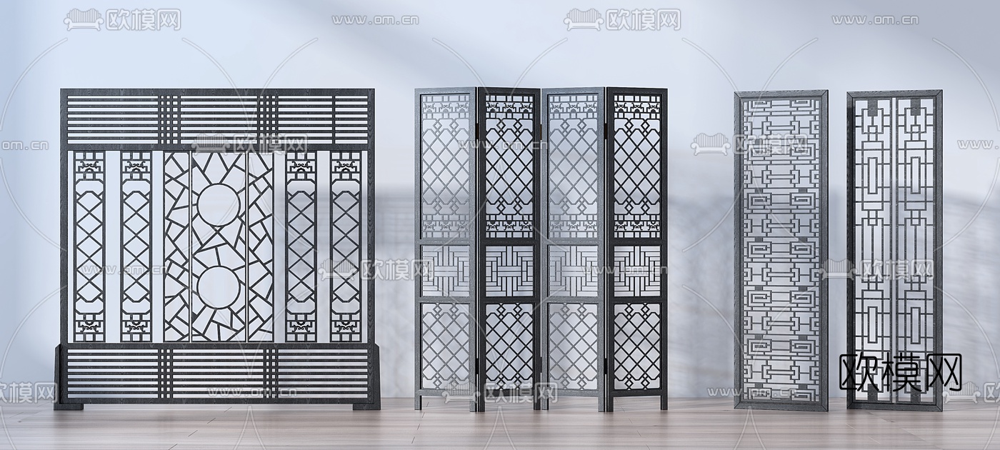中式折叠屏风隔断3d模型