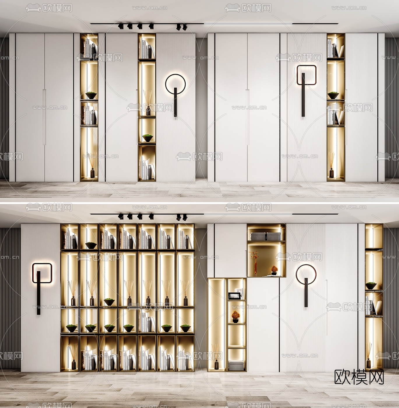 现代轻奢多功能书柜装饰柜3d模型下载（渲染图1）