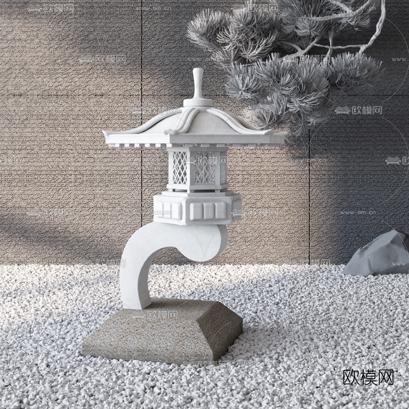 中式禅意户外石灯庭院灯3d模型下载