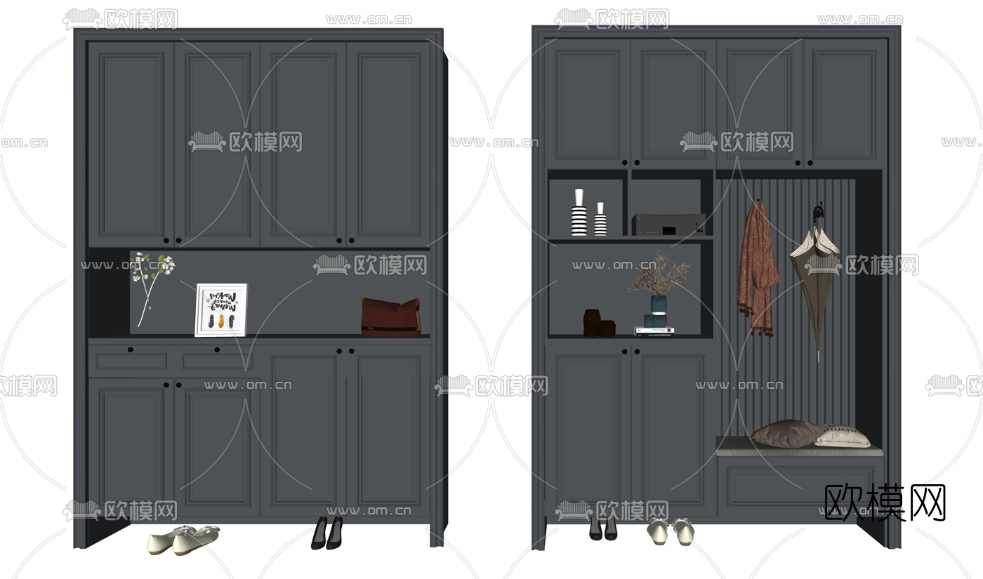 简欧实木鞋柜su模型下载（渲染图2）