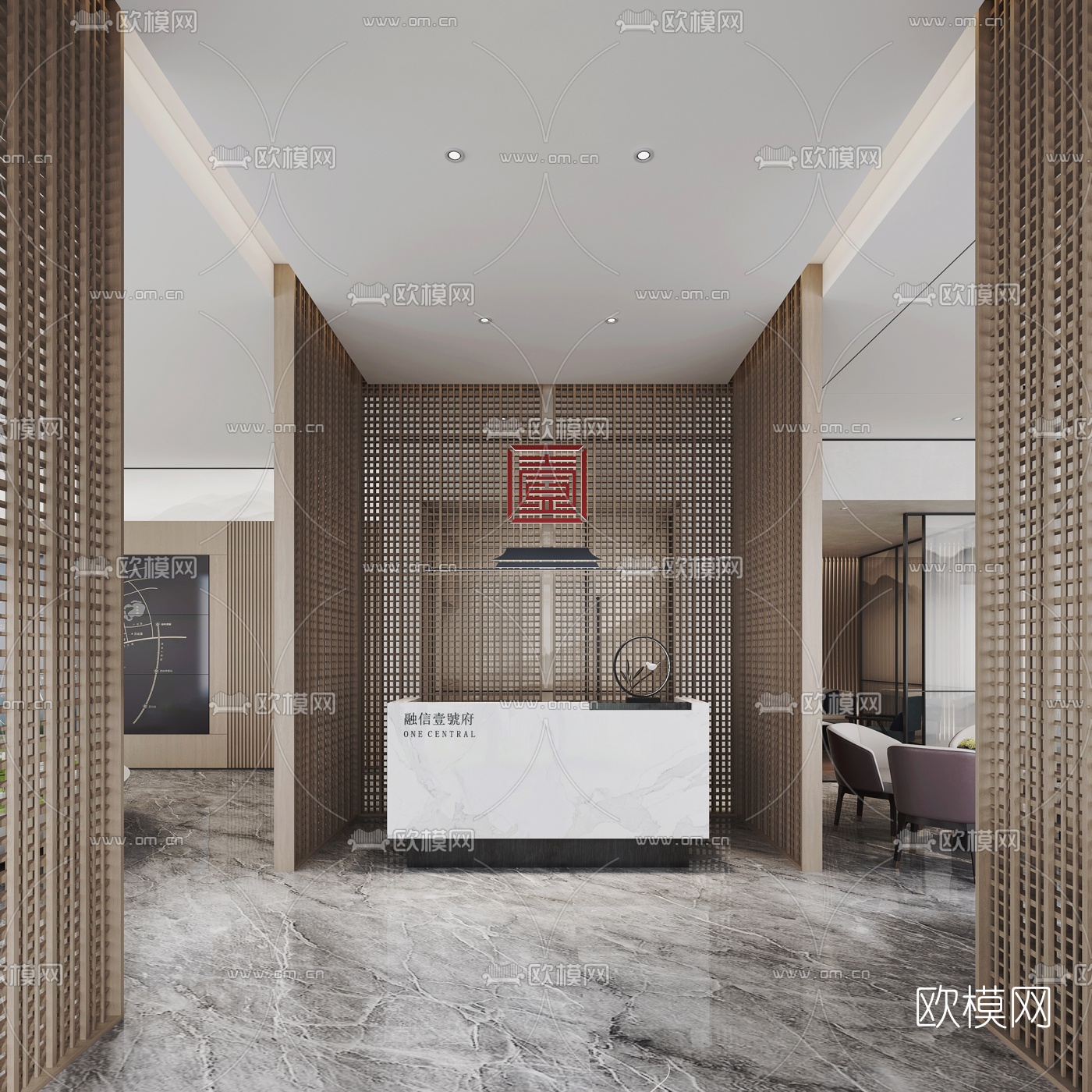 新中式售楼处接待处3d模型下载（渲染图4）