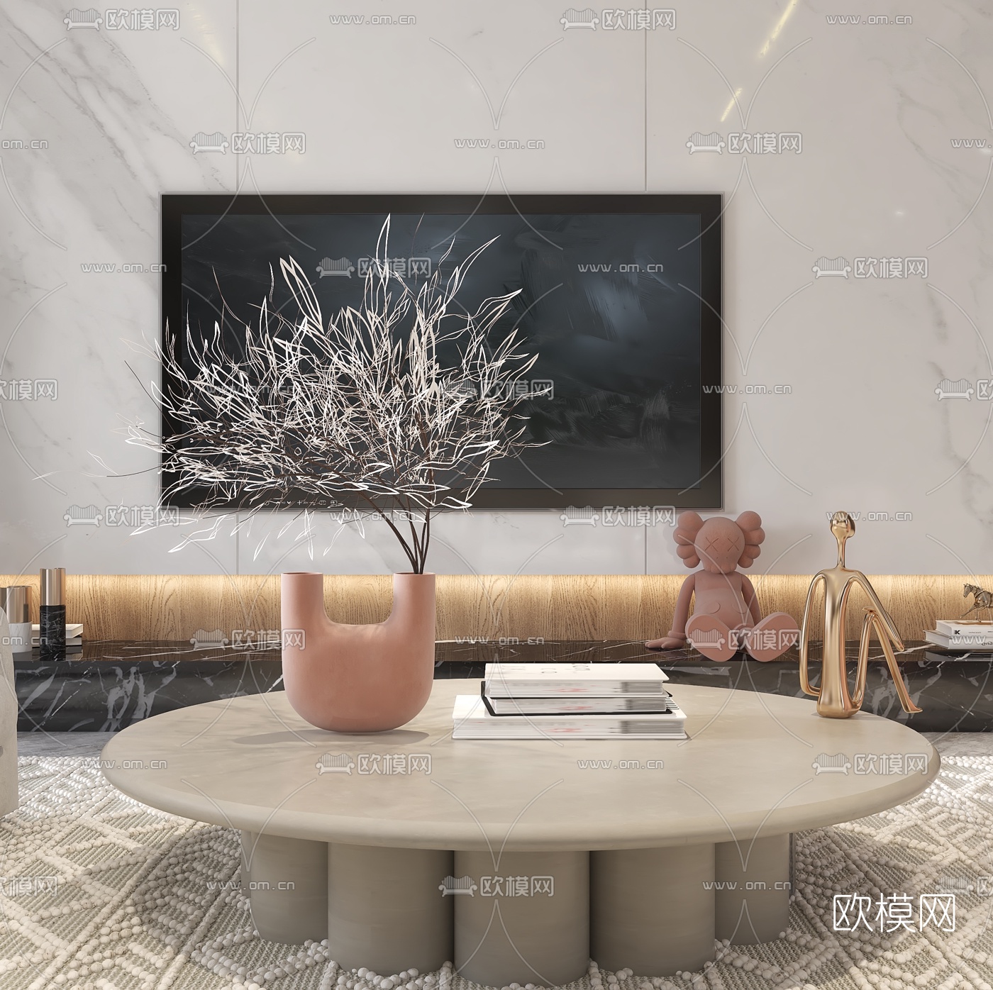 简欧简约客厅餐厅3d模型下载（渲染图3）