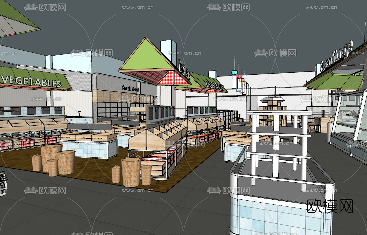 现代生鲜超市su模型下载（渲染图3）