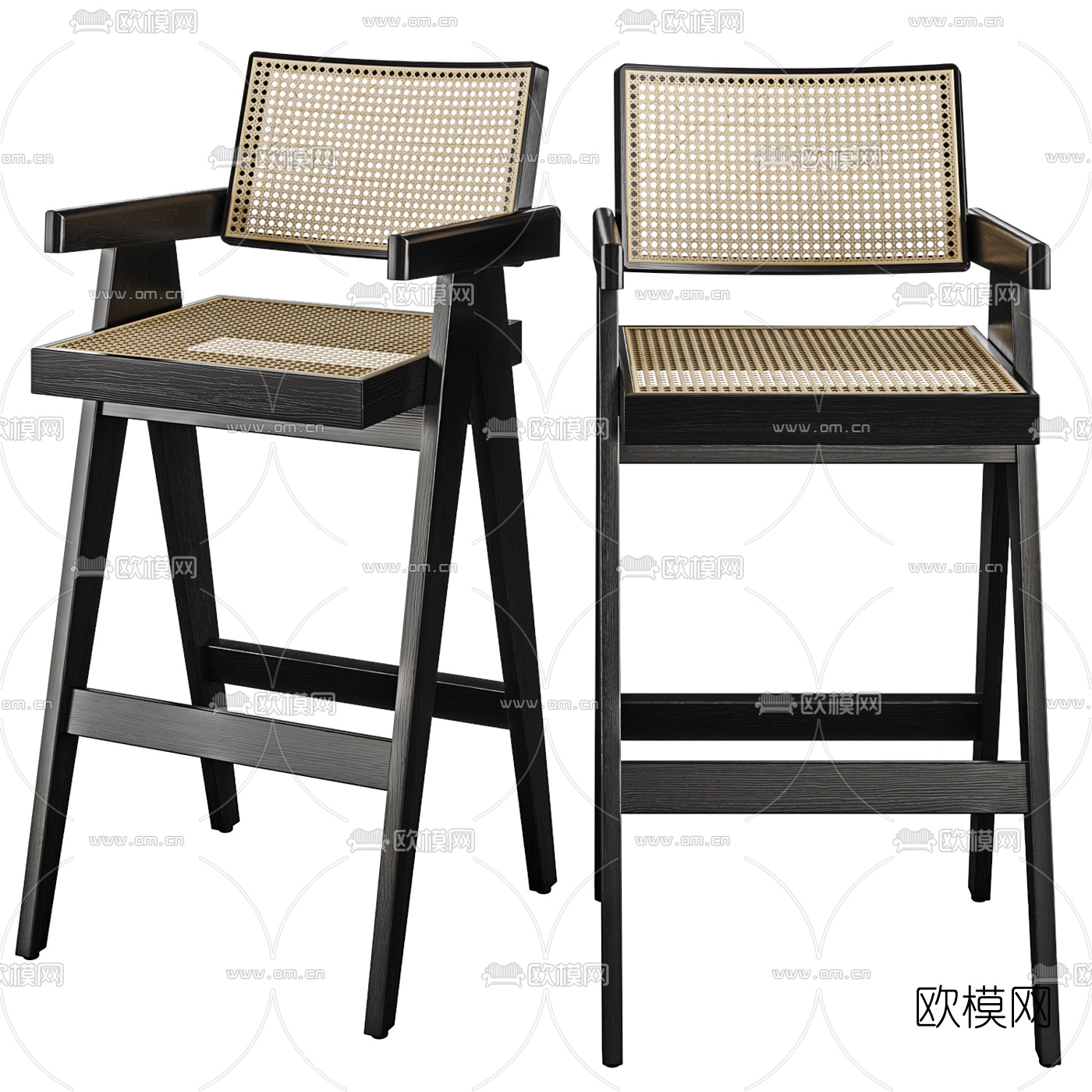 新中式藤编网格吧椅3d模型