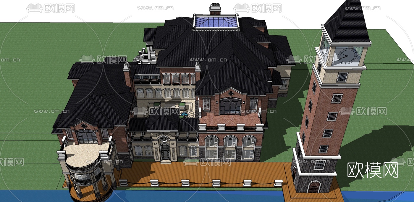 法式别墅外观su模型下载（渲染图4）