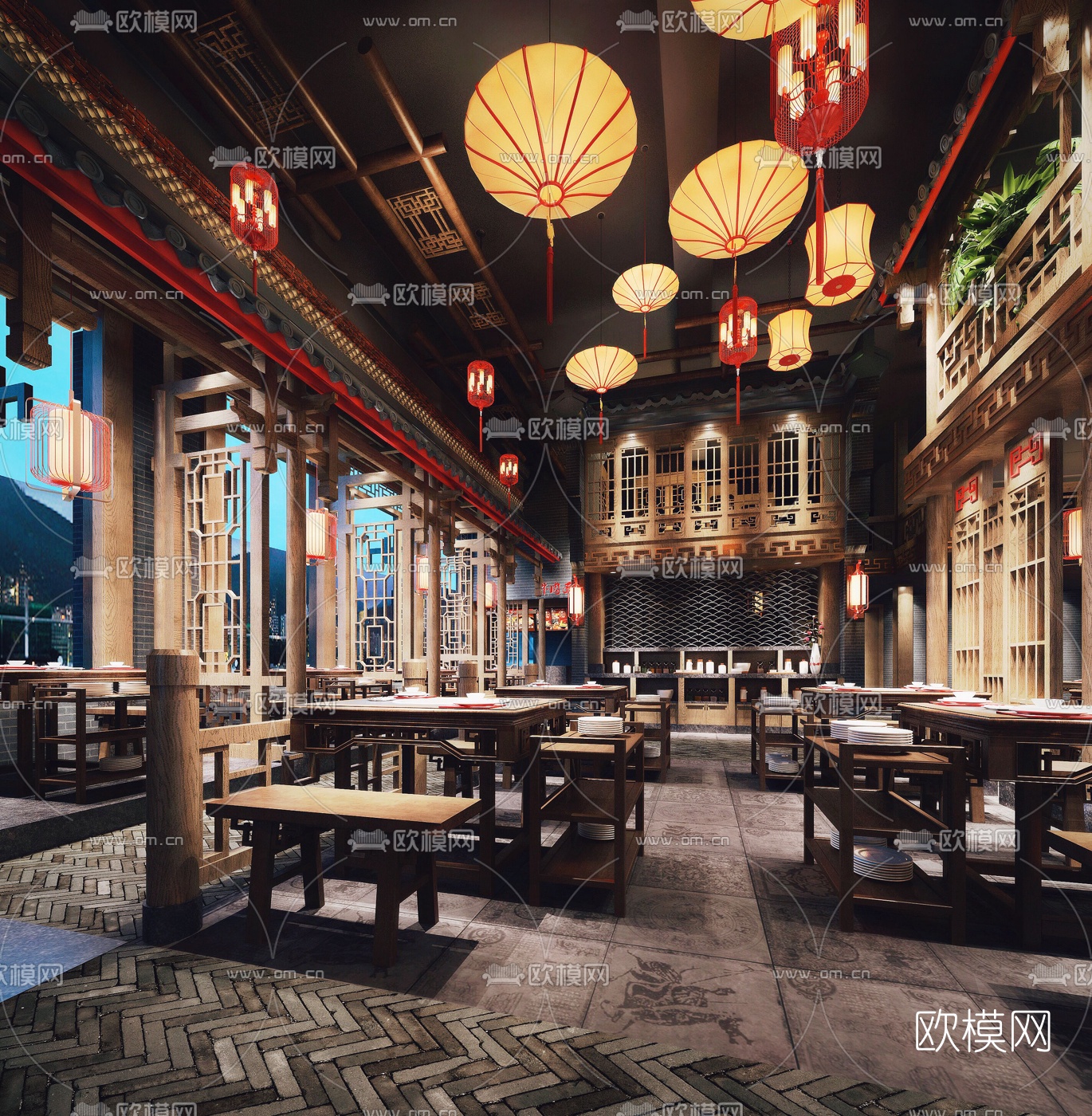 中式火锅店3d模型
