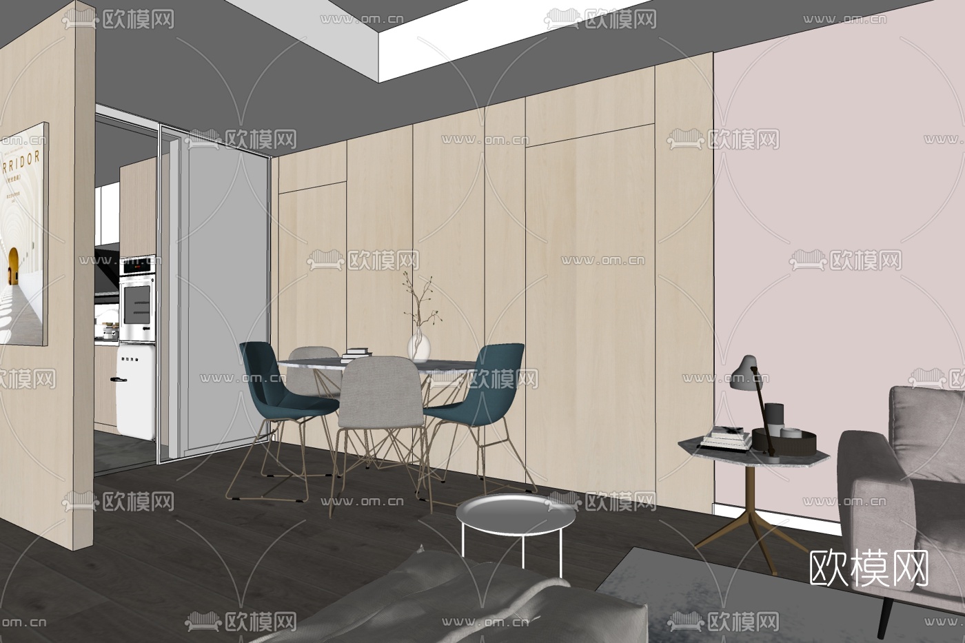 现代简约客厅免费su模型下载