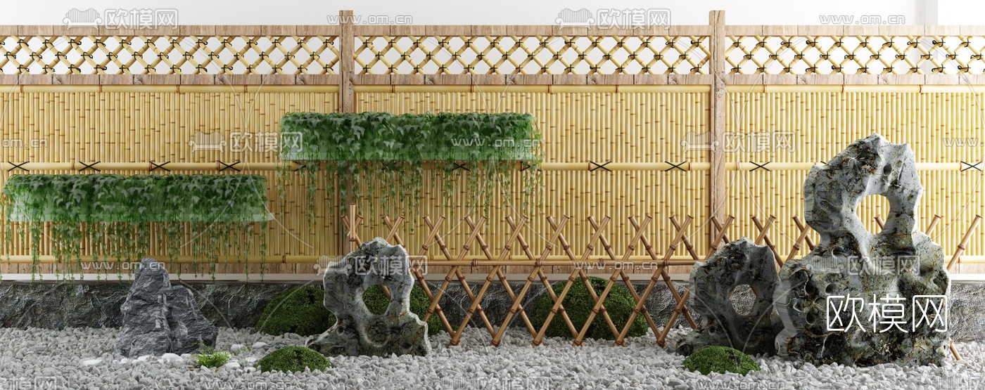 新中式院墙景观小品3d模型下载