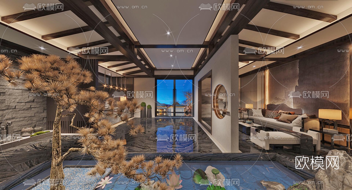 新中式足疗会所大厅vr全景3d模型