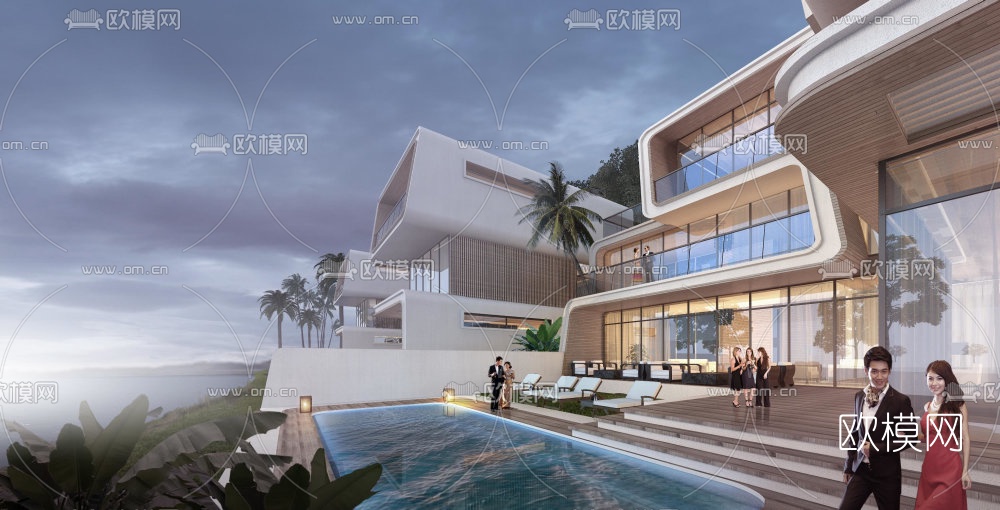 现代滨海度假别墅外观su模型下载（渲染图3）