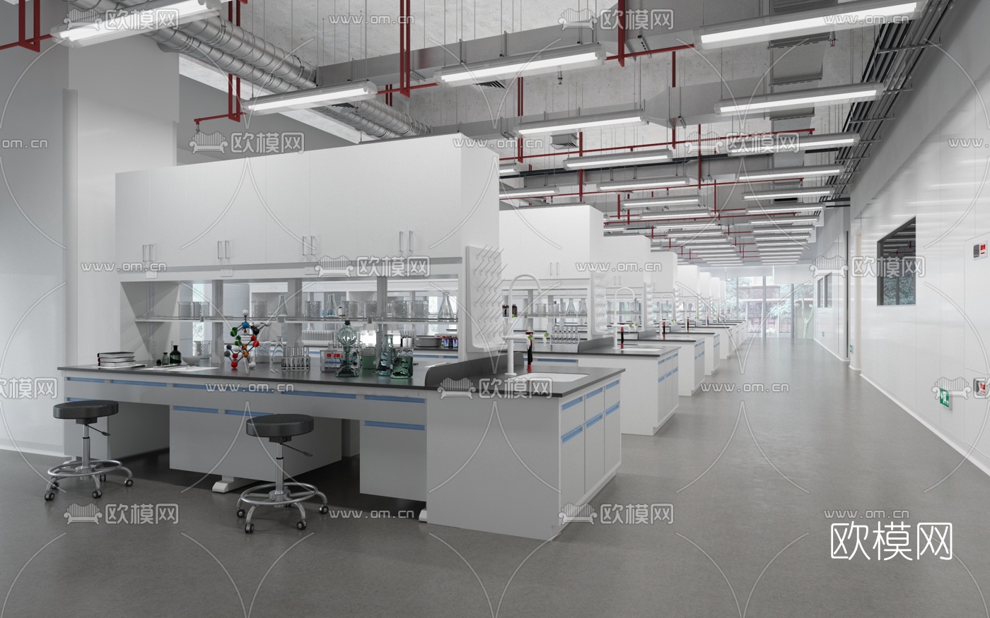 现代学校化学实验室3d模型