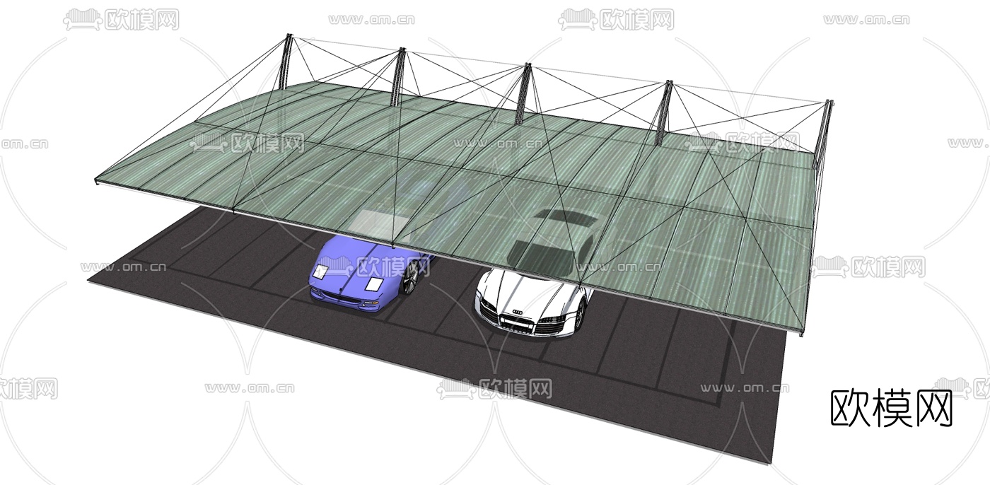 现代停车场车库车棚su模型下载（渲染图3）