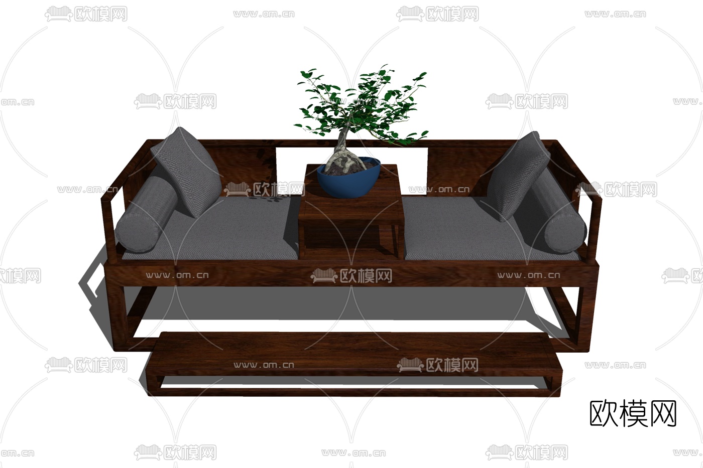 新中式实木罗汉床su模型下载