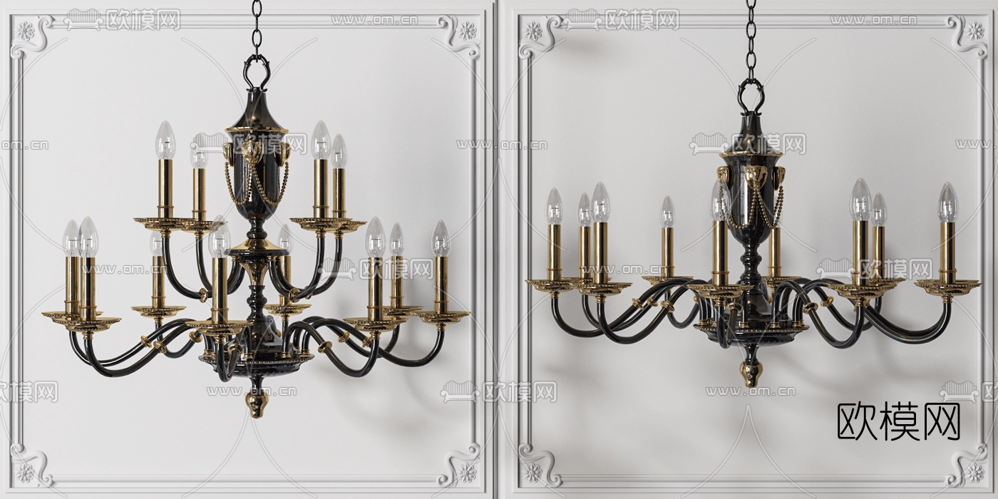 美式双层烛台吊灯3d模型下载（渲染图2）