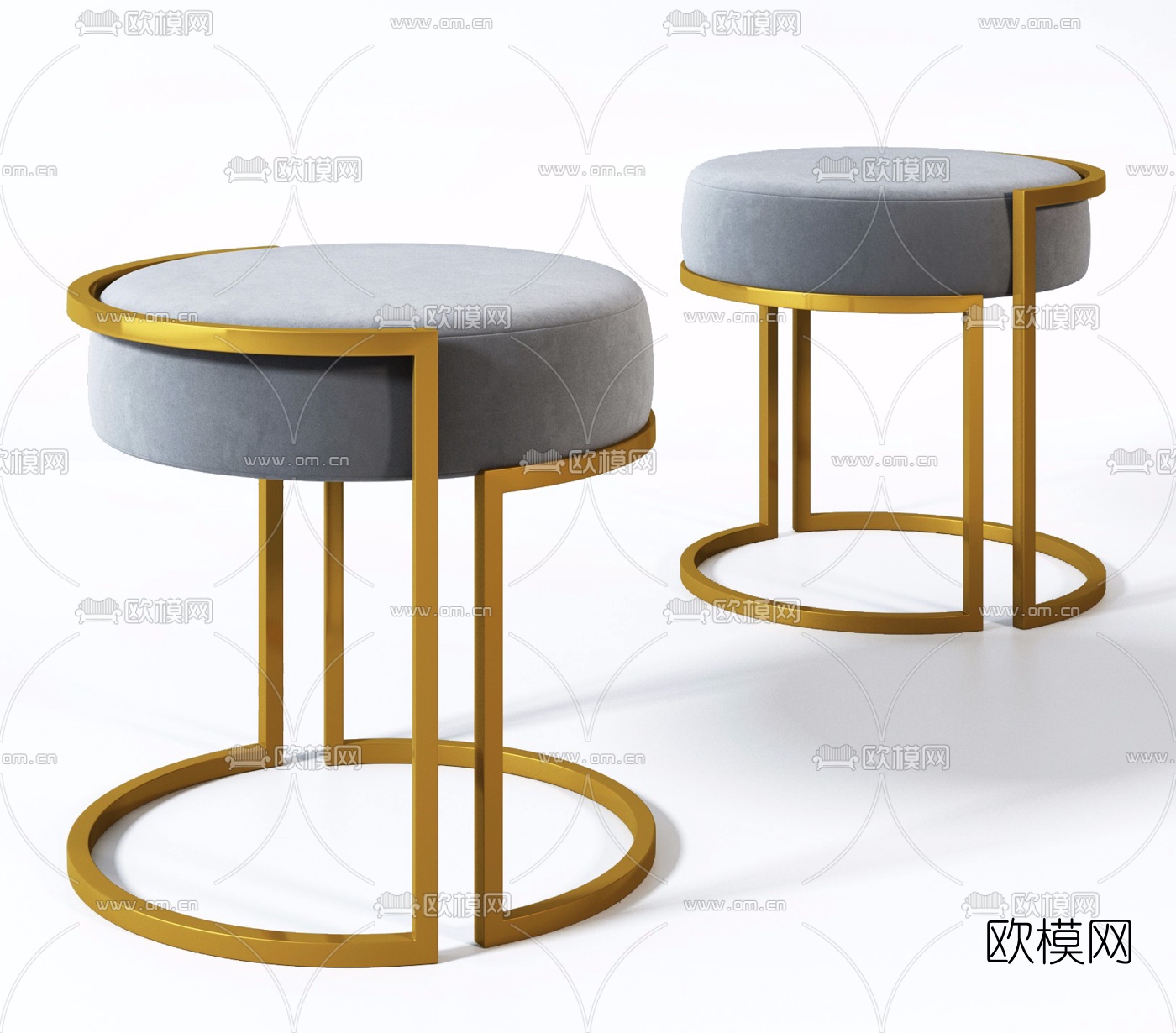 现代布艺沙发凳圆凳免费3d模型下载