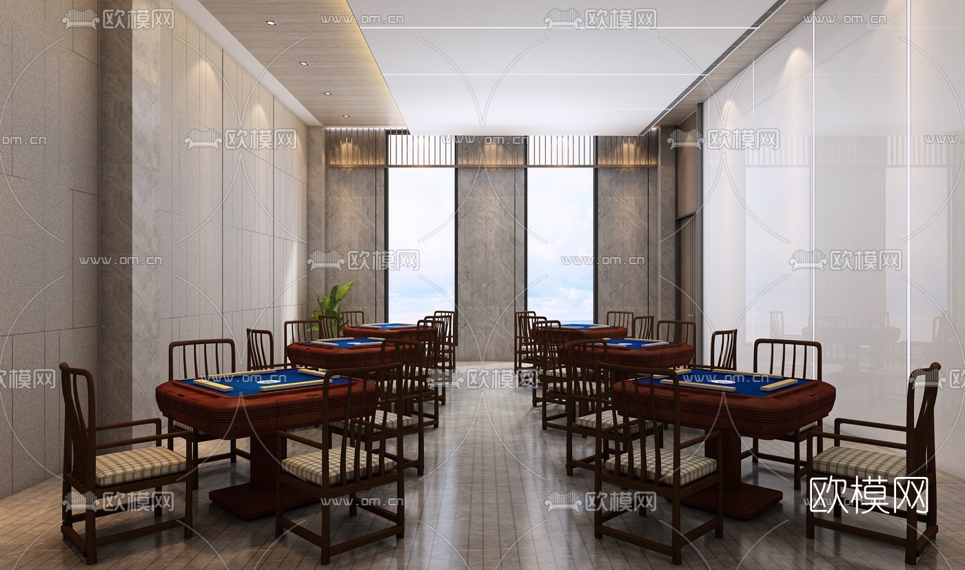 现代泳池麻将室休闲会馆3d模型下载（渲染图7）